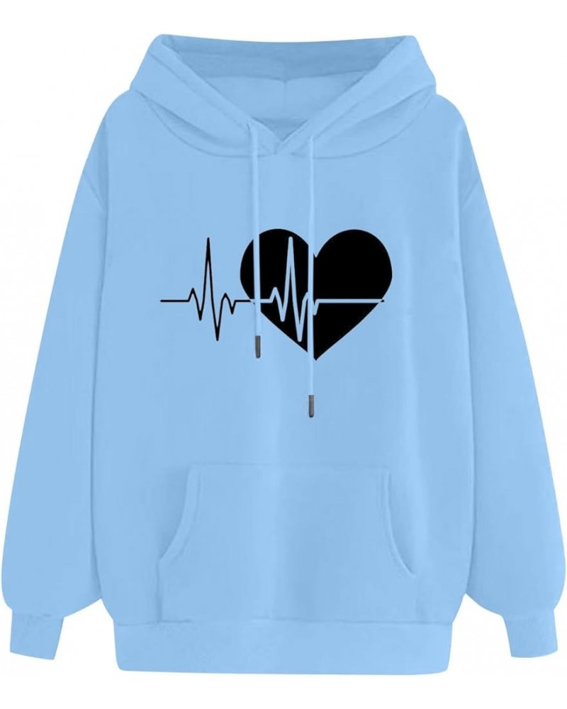 Women's Long Sleeve Oversized Hooded Sweatshirts Fashion Heart Graphic Pullover Drawstring Casual Hoodies 07-sky Blue $8.38 H...