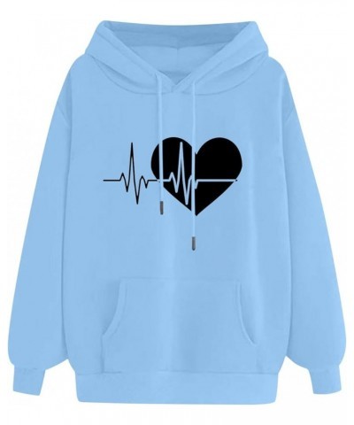 Women's Long Sleeve Oversized Hooded Sweatshirts Fashion Heart Graphic Pullover Drawstring Casual Hoodies 07-sky Blue $8.38 H...