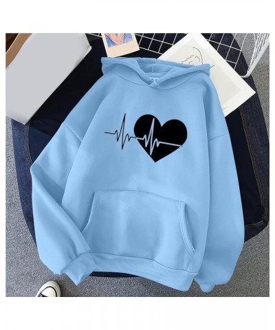 Women's Long Sleeve Oversized Hooded Sweatshirts Fashion Heart Graphic Pullover Drawstring Casual Hoodies 07-sky Blue $8.38 H...