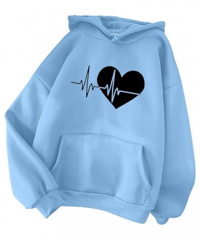 Women's Long Sleeve Oversized Hooded Sweatshirts Fashion Heart Graphic Pullover Drawstring Casual Hoodies 07-sky Blue $8.38 H...