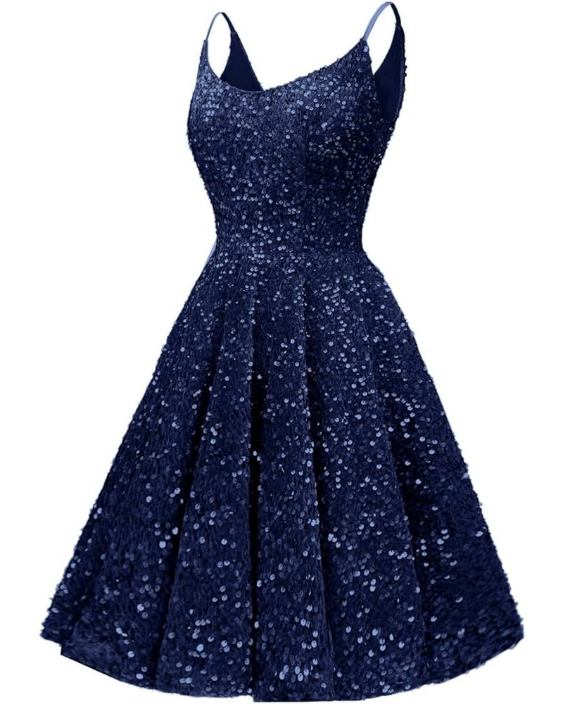 Sequin Homecoming Dresses for Teens Short Prom Dresses 2024 Sparkly Cocktail Party Gown Navy Blue $25.20 Dresses