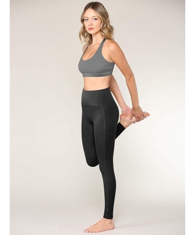 Peached Seamless Front Leggings with Side Pocket Full-Length Yoga Pants Qb3019_black $10.57 Activewear