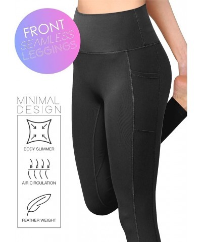 Peached Seamless Front Leggings with Side Pocket Full-Length Yoga Pants Qb3019_black $10.57 Activewear