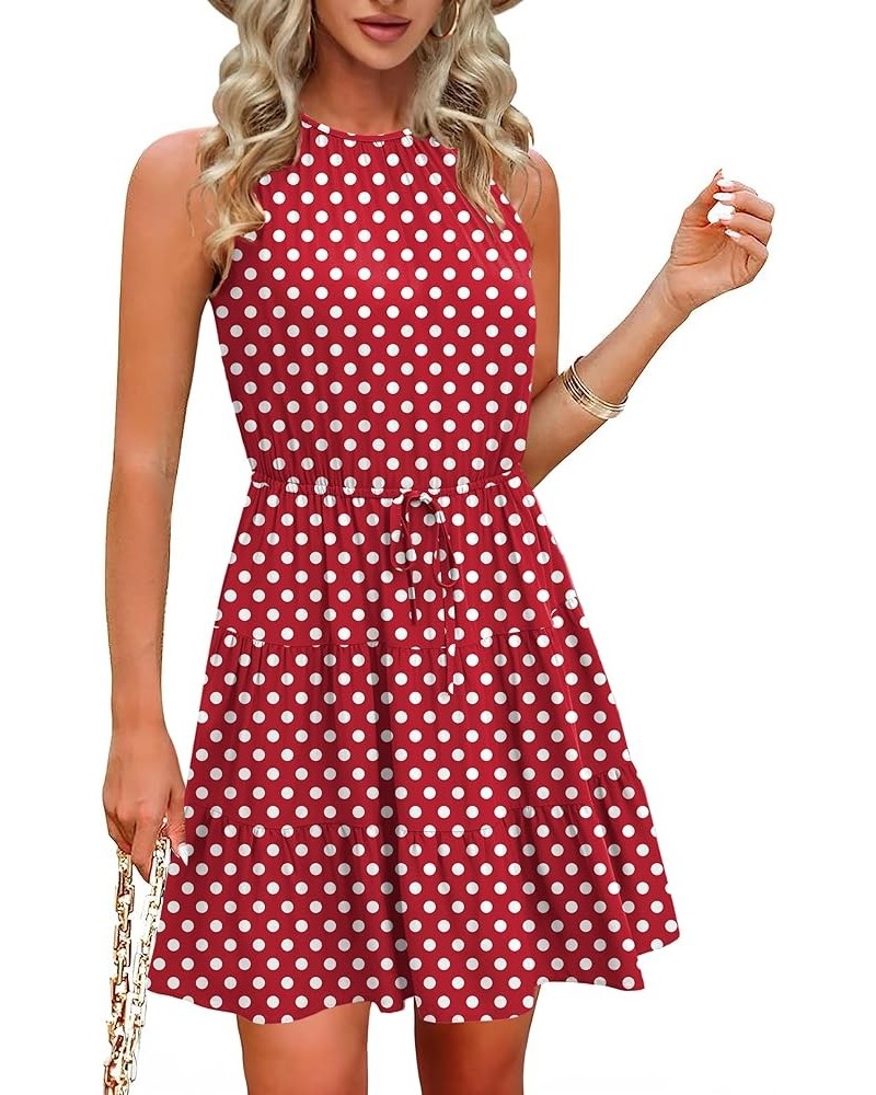 2024 Sleeveless Halter Ruffle Casual Summer Dress for Women 06 Pd Wine Red $11.68 Dresses