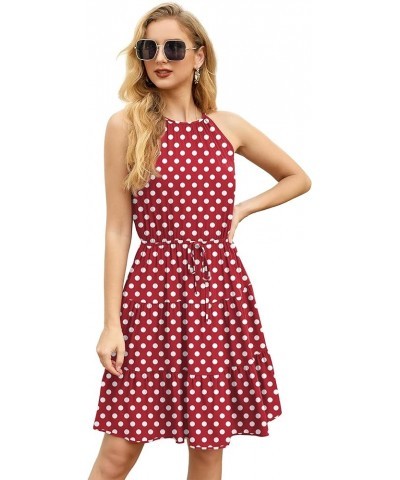 2024 Sleeveless Halter Ruffle Casual Summer Dress for Women 06 Pd Wine Red $11.68 Dresses