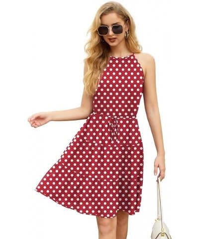 2024 Sleeveless Halter Ruffle Casual Summer Dress for Women 06 Pd Wine Red $11.68 Dresses