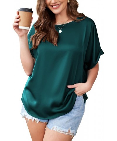 Women's Plus Size V Neck Blouse Ruffle Short Sleeve Tunic Ladies Work Shirts Business Casual Tops Dark Green $17.09 Blouses