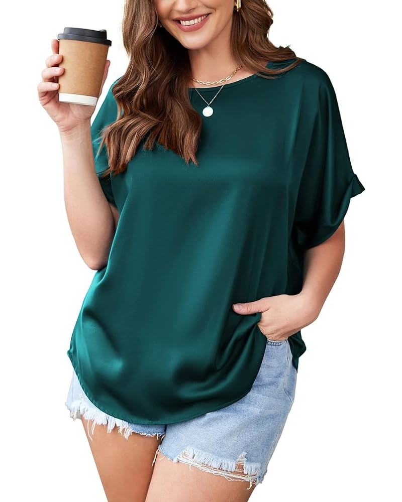 Women's Plus Size V Neck Blouse Ruffle Short Sleeve Tunic Ladies Work Shirts Business Casual Tops Dark Green $17.09 Blouses