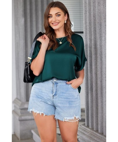 Women's Plus Size V Neck Blouse Ruffle Short Sleeve Tunic Ladies Work Shirts Business Casual Tops Dark Green $17.09 Blouses