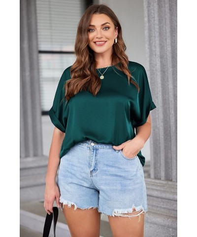 Women's Plus Size V Neck Blouse Ruffle Short Sleeve Tunic Ladies Work Shirts Business Casual Tops Dark Green $17.09 Blouses