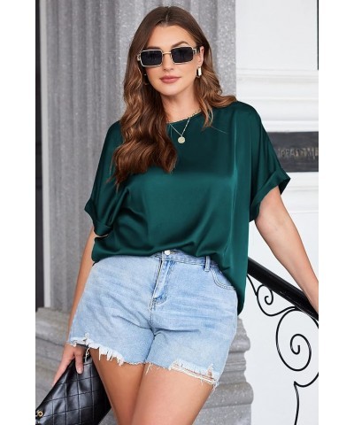 Women's Plus Size V Neck Blouse Ruffle Short Sleeve Tunic Ladies Work Shirts Business Casual Tops Dark Green $17.09 Blouses