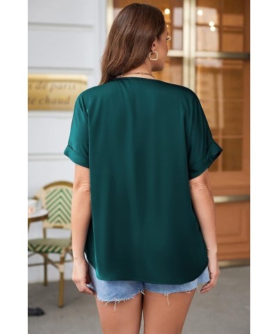 Women's Plus Size V Neck Blouse Ruffle Short Sleeve Tunic Ladies Work Shirts Business Casual Tops Dark Green $17.09 Blouses