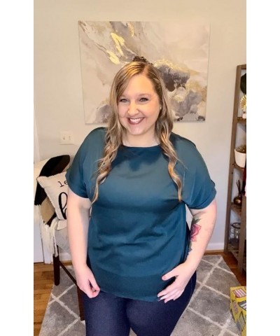 Women's Plus Size V Neck Blouse Ruffle Short Sleeve Tunic Ladies Work Shirts Business Casual Tops Dark Green $17.09 Blouses