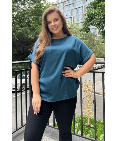 Women's Plus Size V Neck Blouse Ruffle Short Sleeve Tunic Ladies Work Shirts Business Casual Tops Dark Green $17.09 Blouses