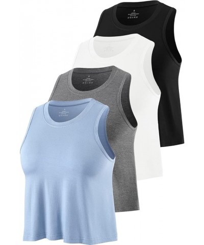 4-Pack Women's Cropped Workout Tank Tops High Neck Sleeveless Athletic Flowy Muscle Crop Tank Gym Shirts Black/White/Gray/Blu...