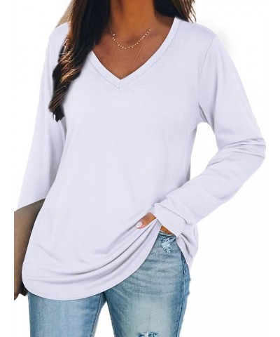 Womens Long Sleeve Tops V-Neck Plain Tee Shirts 1-white $8.54 T-Shirts