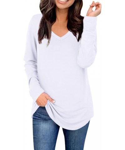 Womens Long Sleeve Tops V-Neck Plain Tee Shirts 1-white $8.54 T-Shirts