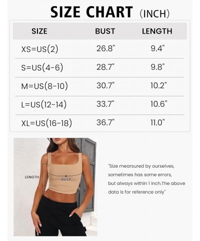 Women's Square Neck Sleeveless Crop Tops 2024 Cute Double Layer Seamless Slim Fit Y2k Tank Tops B_white $12.16 Others