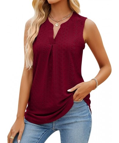 Women's Summer Sleeveless Tank Tops V Neck Dressy Work Shirts Casual Loose Fit Eyelet Tops Blouses Burgundy $12.59 Tanks