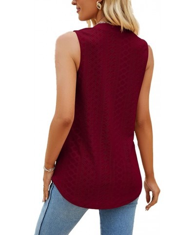 Women's Summer Sleeveless Tank Tops V Neck Dressy Work Shirts Casual Loose Fit Eyelet Tops Blouses Burgundy $12.59 Tanks