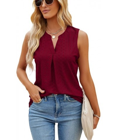 Women's Summer Sleeveless Tank Tops V Neck Dressy Work Shirts Casual Loose Fit Eyelet Tops Blouses Burgundy $12.59 Tanks