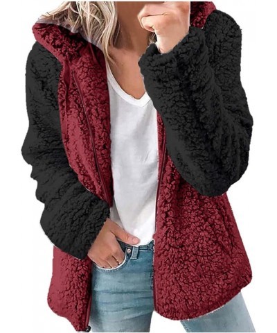 Fleece Jacket Women Full Zip Winter Jackets Warm Soft Teddy Coat Long Sleeve Sherpa Jacket Faux Fur Fluffy Coats Wine $8.57 C...