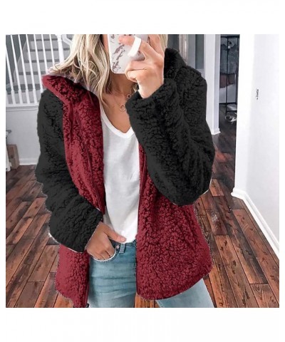 Fleece Jacket Women Full Zip Winter Jackets Warm Soft Teddy Coat Long Sleeve Sherpa Jacket Faux Fur Fluffy Coats Wine $8.57 C...