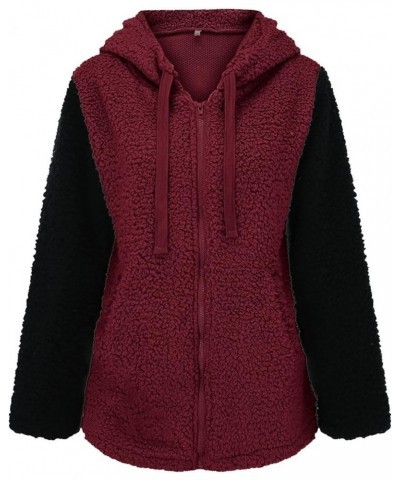 Fleece Jacket Women Full Zip Winter Jackets Warm Soft Teddy Coat Long Sleeve Sherpa Jacket Faux Fur Fluffy Coats Wine $8.57 C...