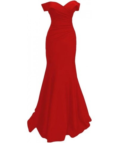 Mermaid Satin Off Shoulder Prom Dresses Long Ball Gowns Elegant Formal Evening Gowns Lace Up Back for Women Red $37.60 Dresses