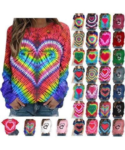 Valentines Day Shirts Women Short/Long Sleeve Crewneck Cute Summer Tops Tie Dye Heart Printed Graphic Tees T Shirts B22-pink ...