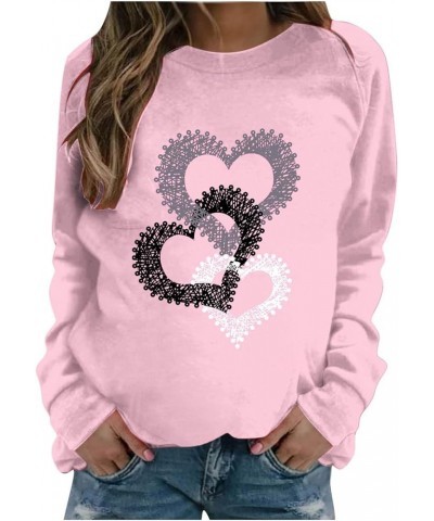 Valentines Day Shirts Women Short/Long Sleeve Crewneck Cute Summer Tops Tie Dye Heart Printed Graphic Tees T Shirts B22-pink ...