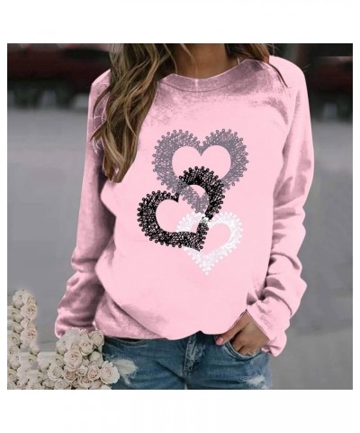 Valentines Day Shirts Women Short/Long Sleeve Crewneck Cute Summer Tops Tie Dye Heart Printed Graphic Tees T Shirts B22-pink ...