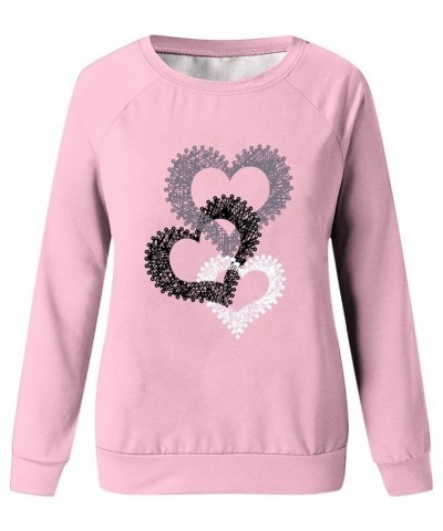 Valentines Day Shirts Women Short/Long Sleeve Crewneck Cute Summer Tops Tie Dye Heart Printed Graphic Tees T Shirts B22-pink ...