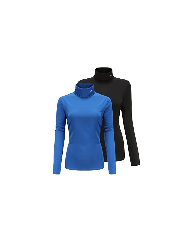 2 Pack Thermal Shirts for Women Long Sleeve Shirts Turtleneck Fleece Base Layer Winter Slim Mock Neck Black Sapphire Blue $20...