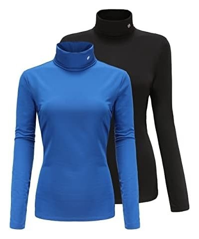 2 Pack Thermal Shirts for Women Long Sleeve Shirts Turtleneck Fleece Base Layer Winter Slim Mock Neck Black Sapphire Blue $20...