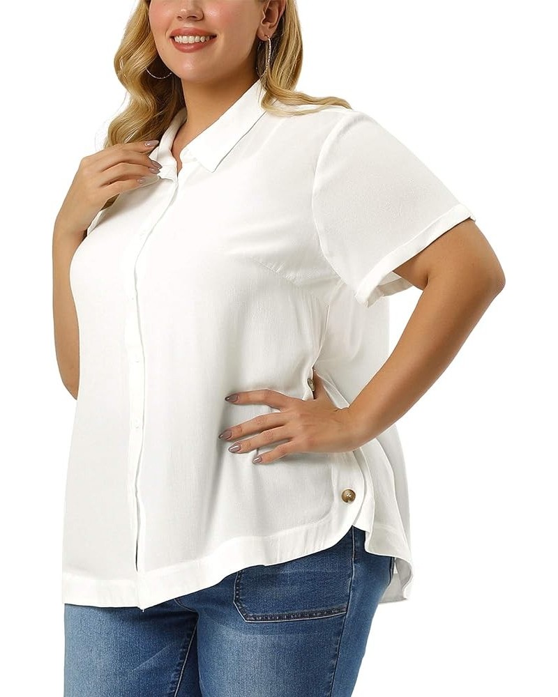 Plus Size Shirts for Women Short Sleeve Collar Button Front Work Shirt Tops White $18.86 Blouses