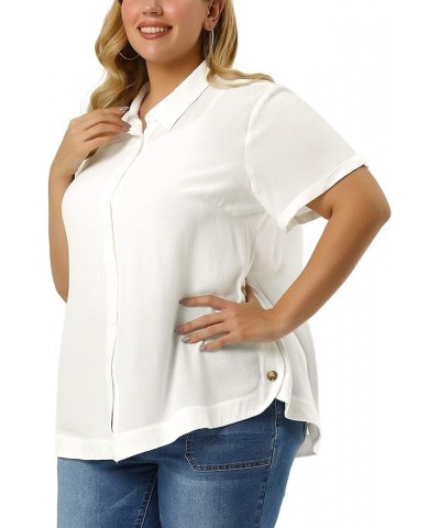 Plus Size Shirts for Women Short Sleeve Collar Button Front Work Shirt Tops White $18.86 Blouses