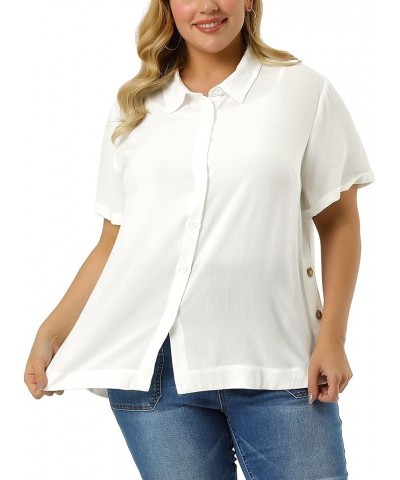 Plus Size Shirts for Women Short Sleeve Collar Button Front Work Shirt Tops White $18.86 Blouses