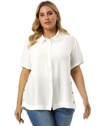 Plus Size Shirts for Women Short Sleeve Collar Button Front Work Shirt Tops White $18.86 Blouses