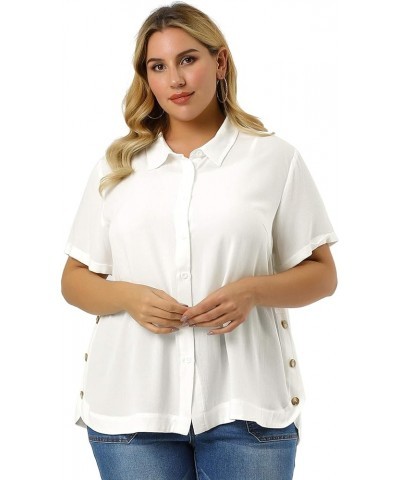 Plus Size Shirts for Women Short Sleeve Collar Button Front Work Shirt Tops White $18.86 Blouses