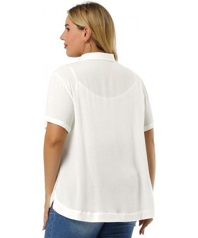 Plus Size Shirts for Women Short Sleeve Collar Button Front Work Shirt Tops White $18.86 Blouses