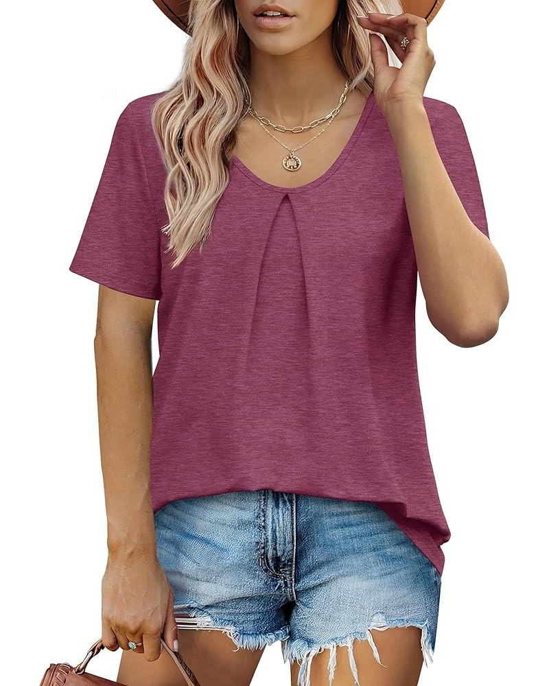 Womens Summer Tops Casual Trendy Short Sleeve T Shirts Scoop Neck Tee Shirts Fashion 2024 E-purple $10.75 T-Shirts