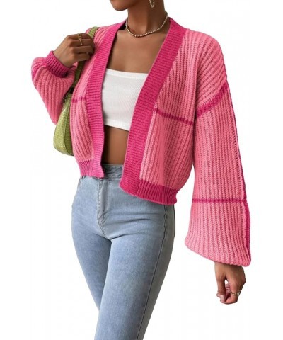 Women Long Sleeve Short Cardigan Sweaters Long Sleeve Contrast Color Loose Fit Open Front Knit Crop Tops 1 Pink $13.44 Sweaters