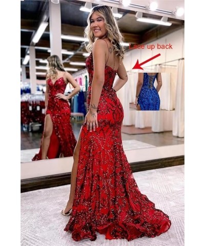 Sparkly Sequin Mermaid Prom Dress with Slit for Women Spaghetti Straps Evening Formal Gown 2024 A Plum $45.89 Dresses