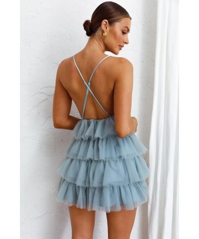 Women's Sleeveless Crisscross Backless Deep V Neck Adjustable Spaghetti Strap Tiered Frill Tulle Mini Dress Chocolate $35.55 ...