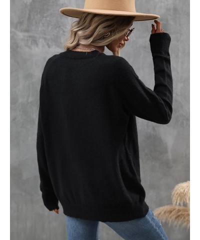 Women's Heart Pattern Knit Top Long Sleeve Crew Neck Pullover Sweater Knitwear Black $22.41 Sweaters