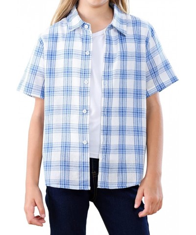 Girls Womens Short Sleeve Summer Button Down Shirts, 12 Months - XL Youth White Blue $6.82 Blouses