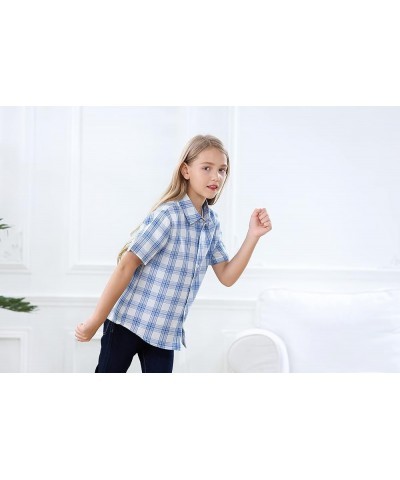 Girls Womens Short Sleeve Summer Button Down Shirts, 12 Months - XL Youth White Blue $6.82 Blouses