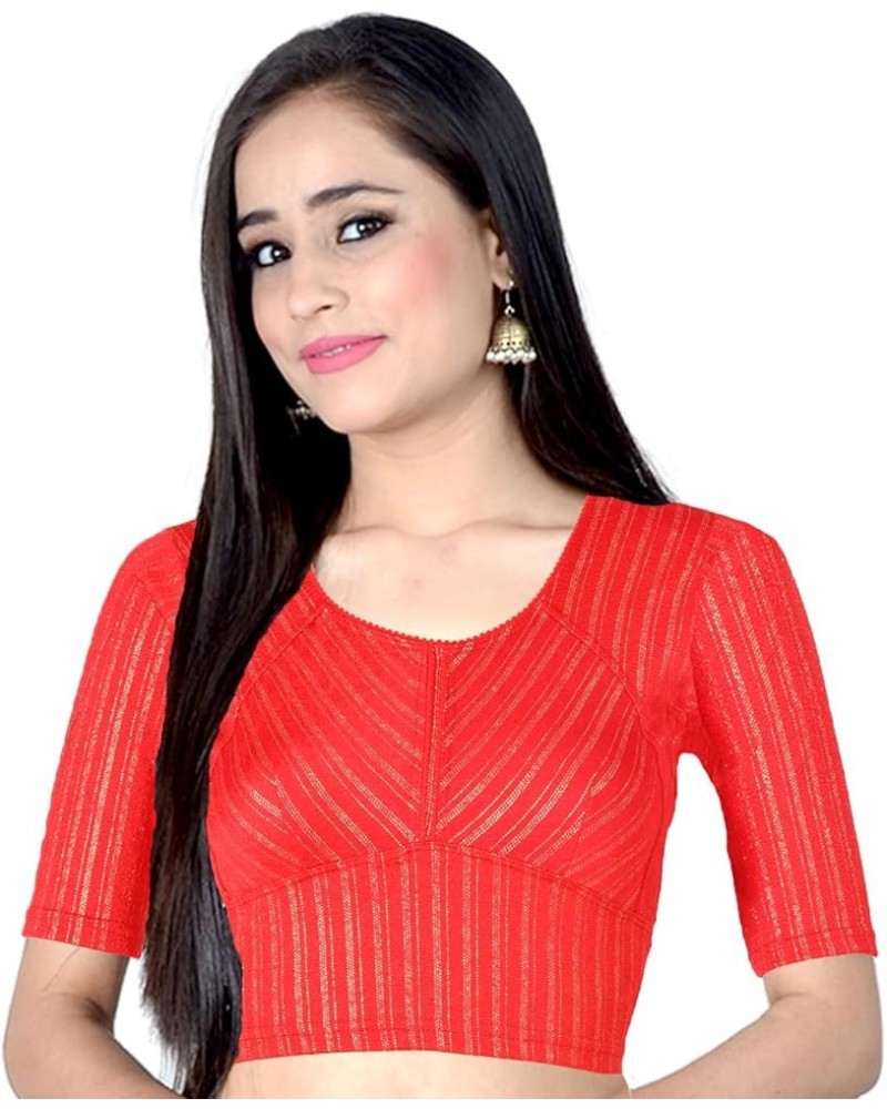 Holi Eid Gifts,Stretchable Blouses for Women Sarees,Readymade, (B212-P) Red-212 $19.60 Blouses