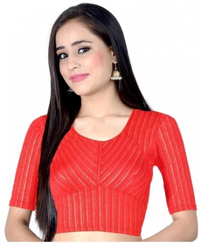 Holi Eid Gifts,Stretchable Blouses for Women Sarees,Readymade, (B212-P) Red-212 $19.60 Blouses